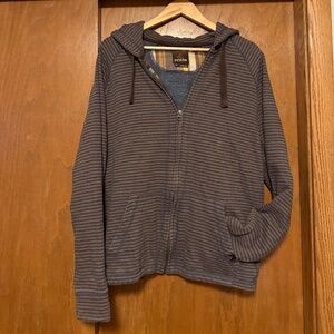 Prana Brown & Blue Stripe Full-Zip Hoodie 88% Organic Cotton/12% Polyester